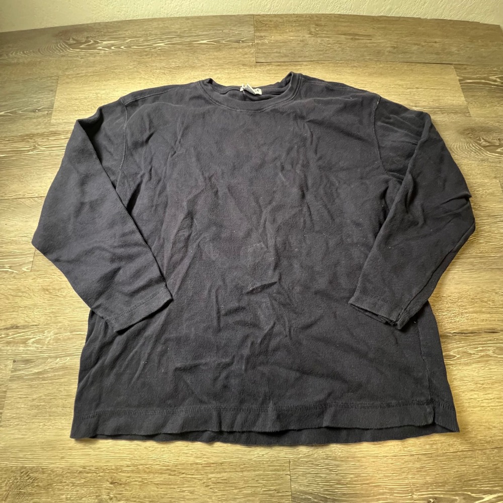 Merona Shirt Mens L Navy Blue Ribbed Knit Long Sleeve Cotton Basic Essential